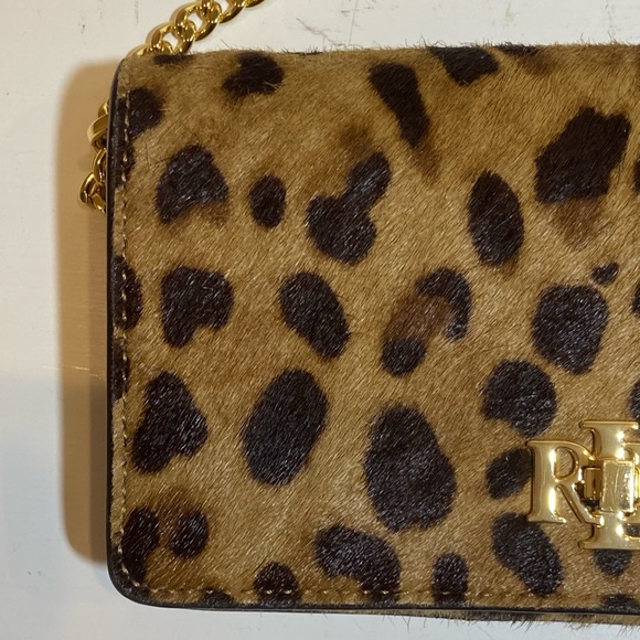 NWOT Lauren Ralph Lauren Leather Calf Hair Leopard Chain Crossbody Tech Bag $225 - Picture 6 of 15